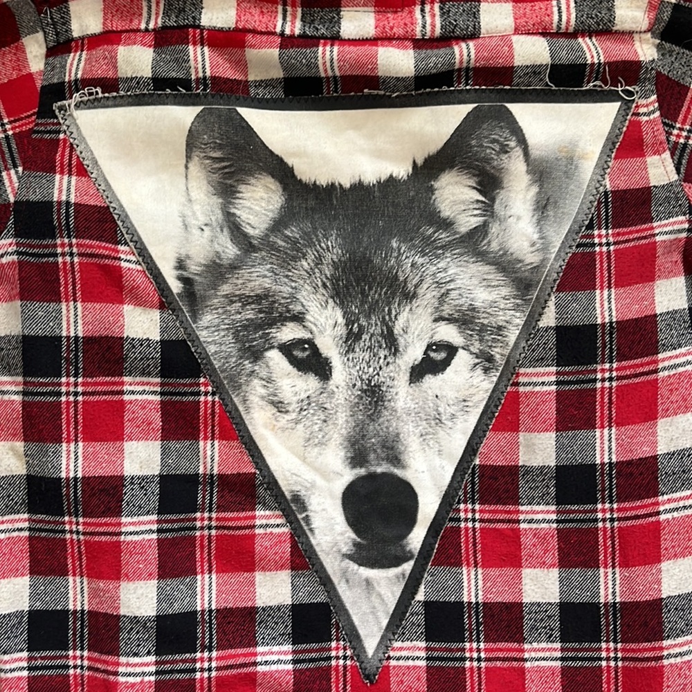 Vintage Wolf Patchwork Plaid Button-Up - image 2